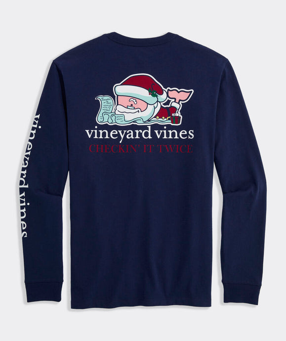 Vineyard Vines Santa Whale LS Pocket Tee in Nautical Navy