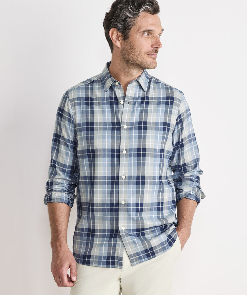 Vineyard Vines Brant Point Plaid Techwill Shirt in Ultimate Grey