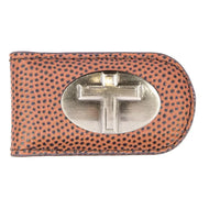 Christian Cross Leather Magnetic Money Clip-Football Pebble