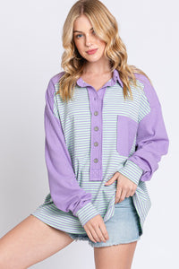 November Nights Striped Henley Top in Lilac