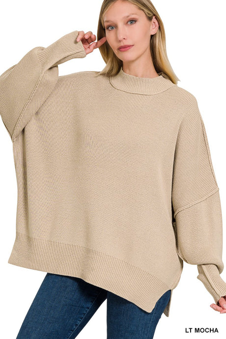 Start The Flame Side Slit Oversized Sweater in Lt. Mocha