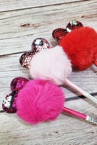 Heart Sequin Pom Pom Pen Fuchsia