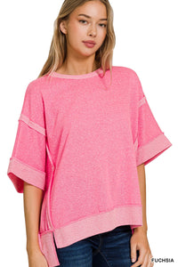 Dreaming About the West Coast Contrast Trim Top Fuchsia