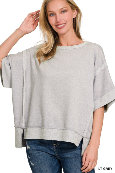 Dreaming About the West Coast Contrast Trim Top Lt Grey