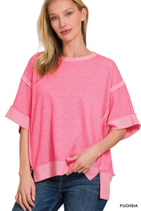 Dreaming About the West Coast Contrast Trim Top Fuchsia