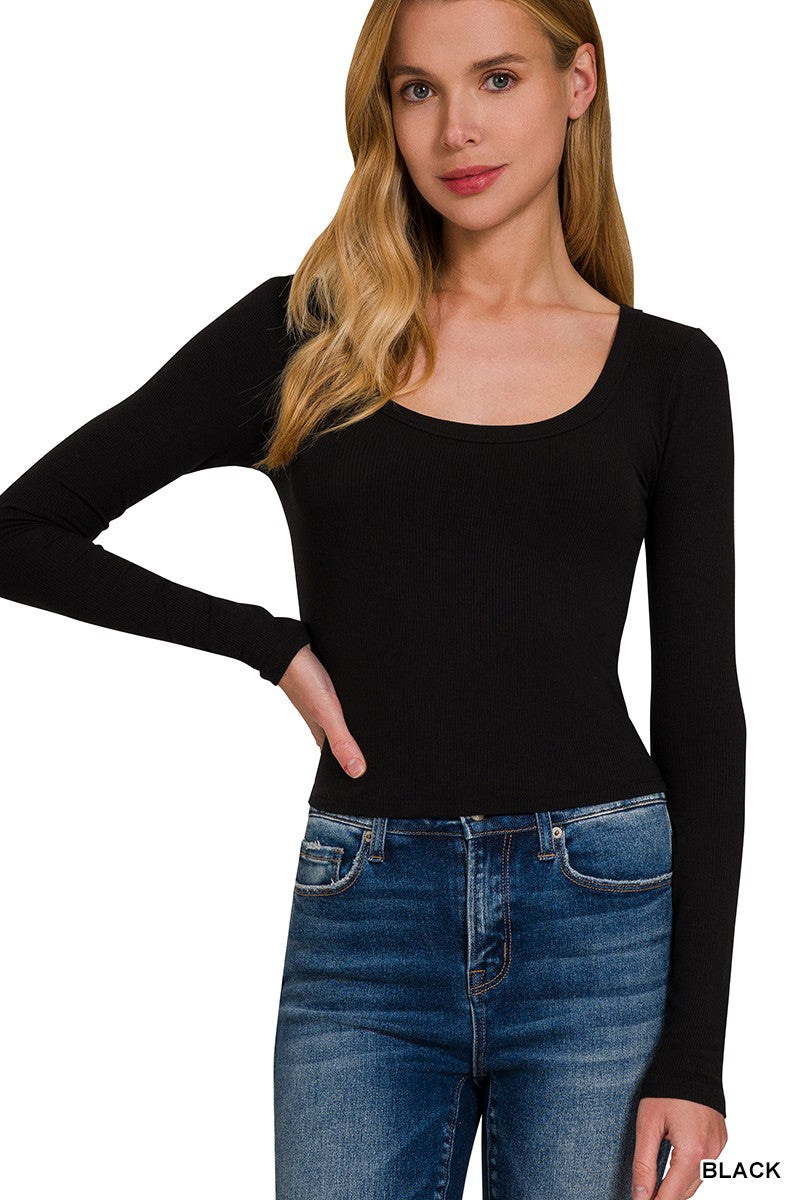 Wherever You Are Ribbed LS Top Black