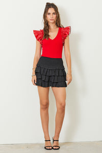 Game Day Chic V-Neck Ruffle Sleeve Bodysuit