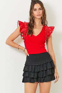 Game Day Chic V-Neck Ruffle Sleeve Bodysuit