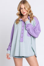 Load image into Gallery viewer, November Nights Striped Henley Top in Lilac