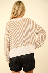 Can't Leave Here Lonely Two Tone Sweater in Ecru