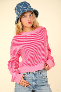 Can't Leave Here Lonely Two Tone Sweater in Pink