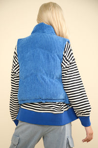 Our Best Bet Padded Corduroy Puffer Vest in Blue