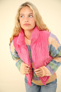 Our Best Bet Padded Corduroy Puffer Vest in Pink