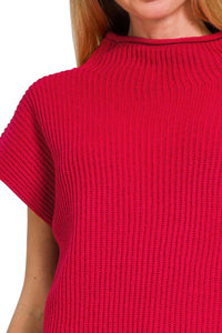 Cozy Conversations Mock Neck Sweater in Ruby