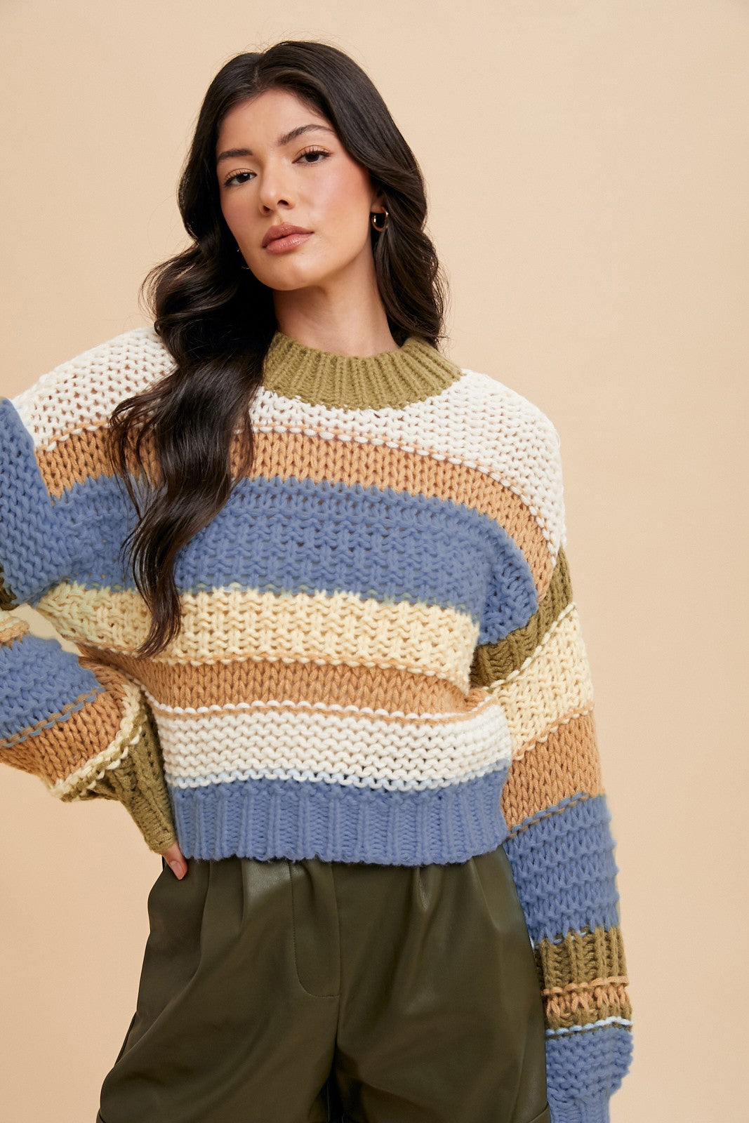 On a Holidate Color Block Stripe Sweater in Multi