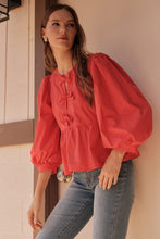 Load image into Gallery viewer, Happy Accidents Bow Peplum 3/4 Sleeve Blouse in Red