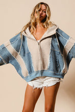 Load image into Gallery viewer, Could&#39;ve Been Her Denim and Fleece Zip Up Hoodie in Oatmeal