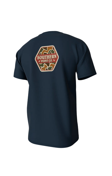 Southern Point Co. Youth Camo Logo SS Tee in Midnight Navy