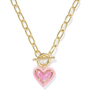 Load image into Gallery viewer, Kendra Scott Ari Heart Enamel Frame Chain Necklace in Gold Pink Iridescent Glitter