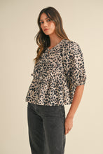 Load image into Gallery viewer, Open Up Your Heart Leopard Puff Sleeve Top