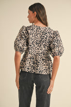 Load image into Gallery viewer, Open Up Your Heart Leopard Puff Sleeve Top