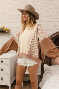 You're Misunderstood Terry Stripe Pullover in Oatmeal