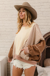 You're Misunderstood Terry Stripe Pullover in Oatmeal