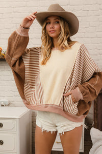 You're Misunderstood Terry Stripe Pullover in Oatmeal