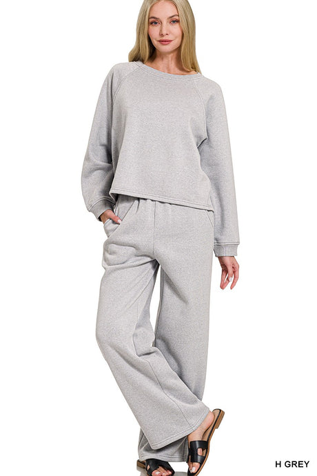 With A Smile Fleece Pullover & Sweatpants Set in H Grey