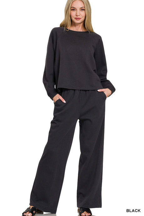 With A Smile Fleece Pullover & Sweatpants Set in Black