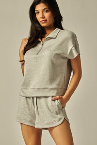 Say No More Half Zip & Shorts Set in Heather Grey