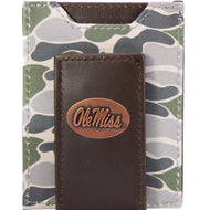 Ole Miss Rebels Magnetic Front Pocket Old School Camo Leather Wallet:Green/Gray