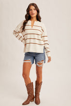 Load image into Gallery viewer, All Messed Up Stripe V-Neck Sweater Top in Cream/Mocha