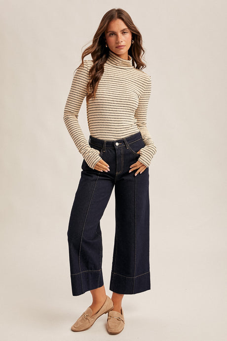 Turned Upside Down Stripe Turtle Neck LS Top