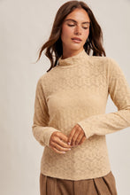Load image into Gallery viewer, Turned Into Goodbyes Mock Neck LS Lace Top in Beige