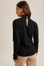 Load image into Gallery viewer, Turned Into Goodbyes Mock Neck LS Lace Top in Black