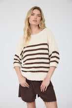 Load image into Gallery viewer, Come On Stripe Textured Half Sleeve Knit Sweater in Chocolate
