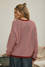 Load image into Gallery viewer, Be Mine Button Henley Stripe LS Sweater in Red