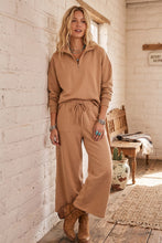 Load image into Gallery viewer, Scuba Half Zip Pullover &amp; Wide Leg Pants Set in Camel