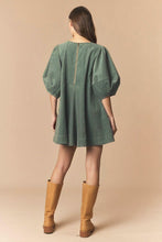 Load image into Gallery viewer, Hold Me Corduroy Wide Bubble Mini Dress in Dk Hunter