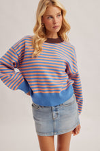 Load image into Gallery viewer, Fall For You Round Neck Sweater in Blue/Peach