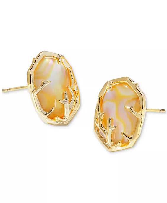 Kendra Scott Daphne Coral Framed Stud Earrings Gold Iridescent Abalone