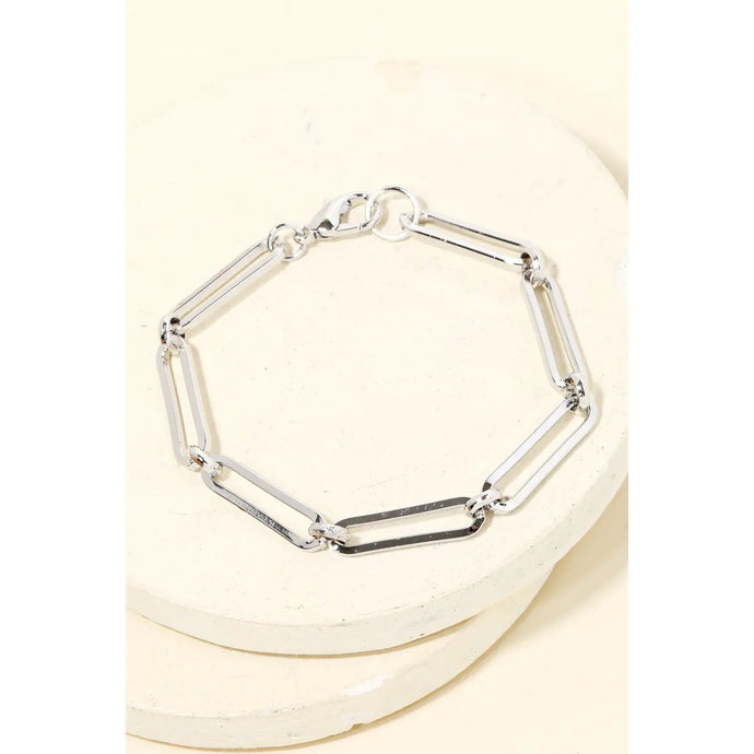 Metallic Oval Chain Link Bracelet Silver