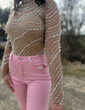 Load image into Gallery viewer, Pretty Little Psycho Rhinestone/Pearl Studded Bodysuit Nude