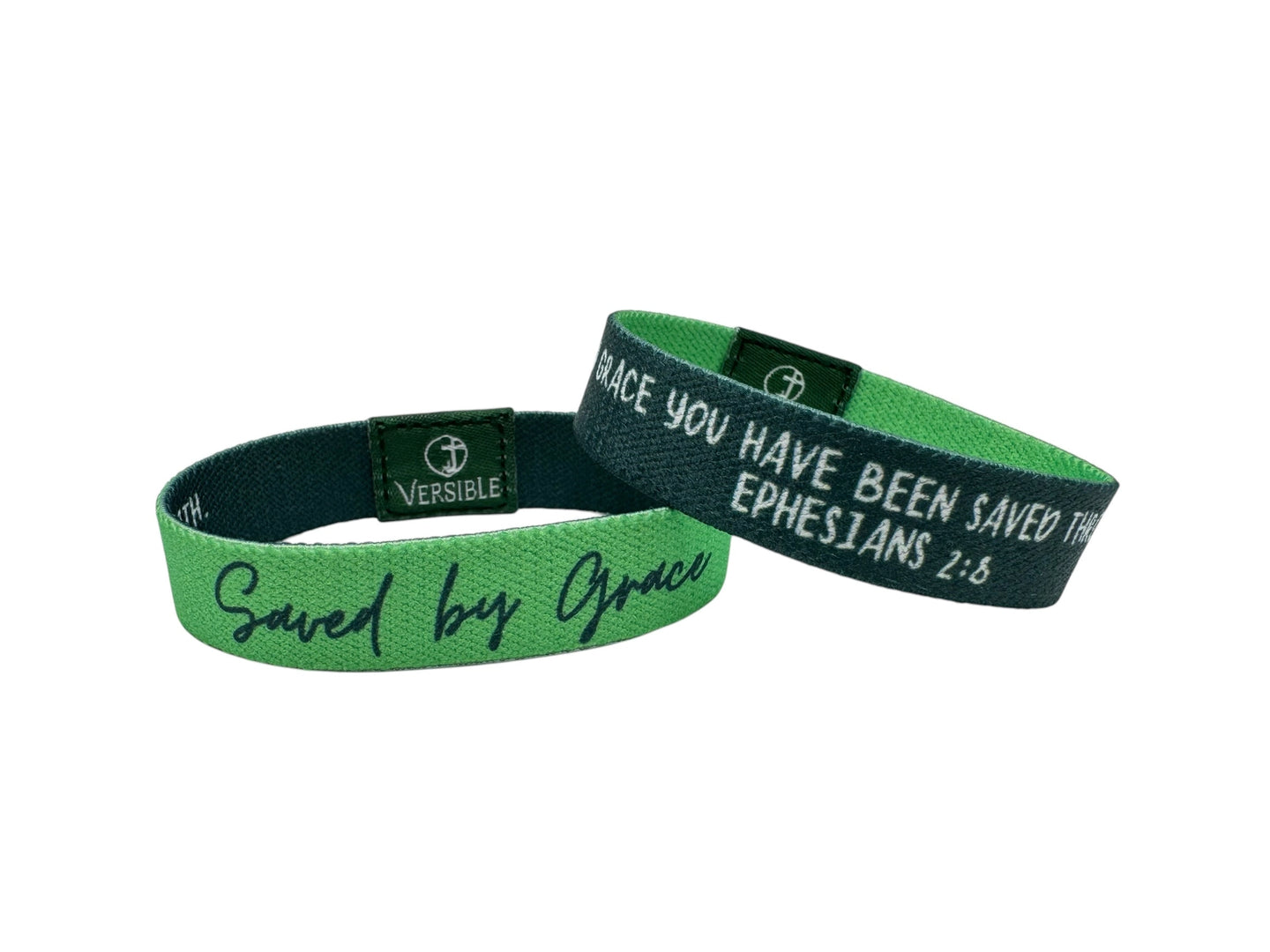 Versible Saved by Grace Green Solid Truths Collection Bible Verse Wristband