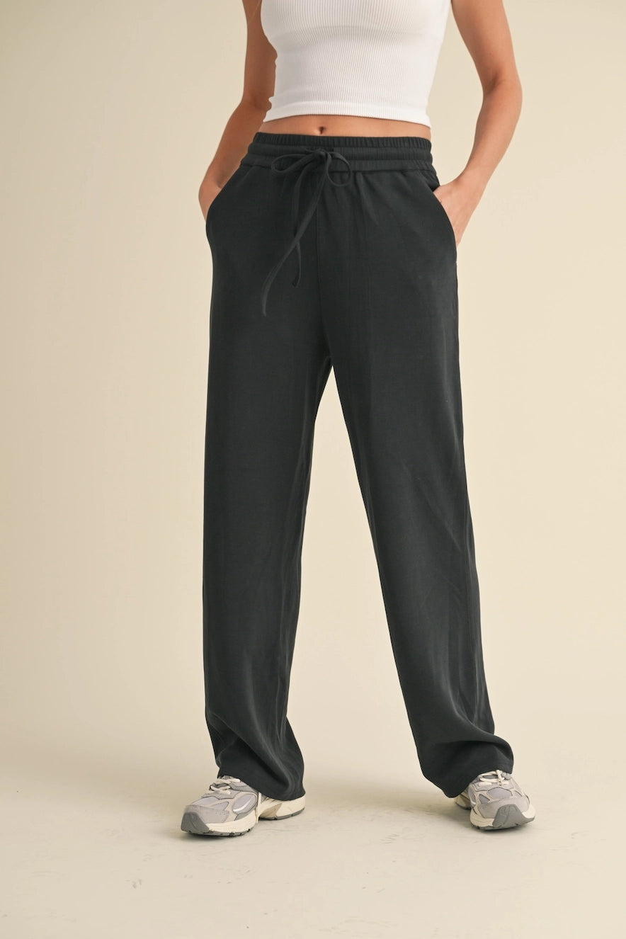 Just Because Soft Air Scuba Wide Leg Pants in Black