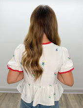 Load image into Gallery viewer, Looking Like A Star Embroidered Tie Puff Trim Top