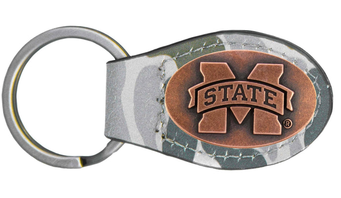 Mississippi State Bulldogs Oval Camo Leather Key Fob: Green/Gray Camo