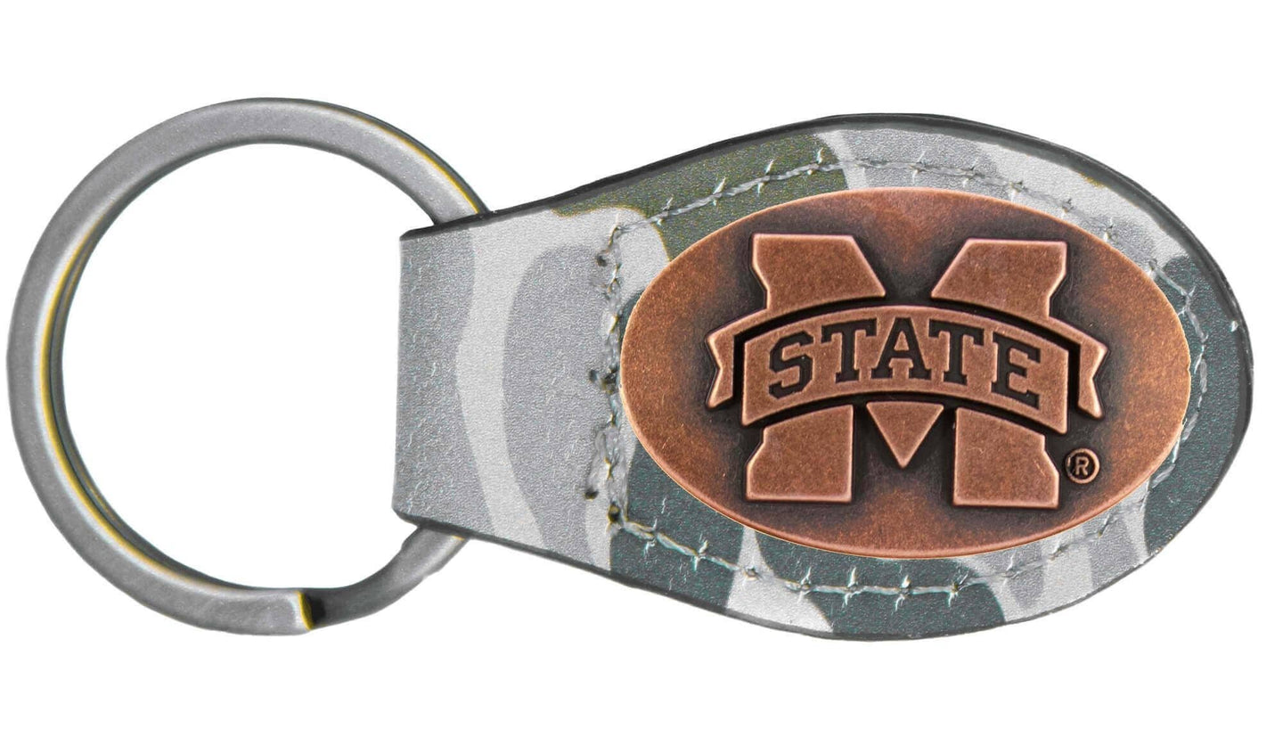 Mississippi State Bulldogs Oval Camo Leather Key Fob: Green/Gray Camo