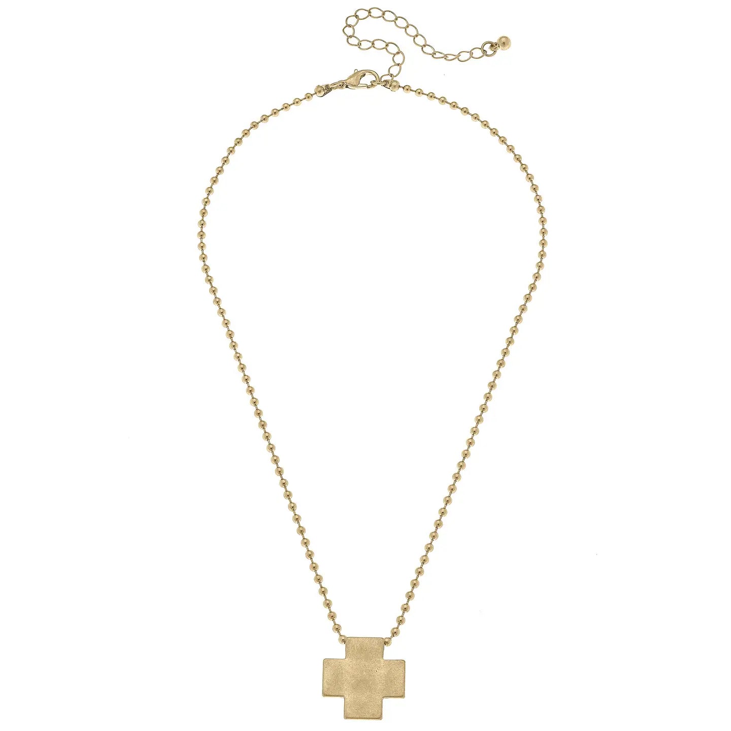 Edith Square Cross Ball Bead Necklace in Worn Gold